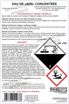 Eau de javel concentrée 9,6% 36° qualité professionnelle Qualipro 5L
