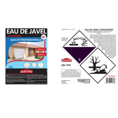 Eau de javel concentrée qualité professionnelle 9,6% 36° 20L Qualipro