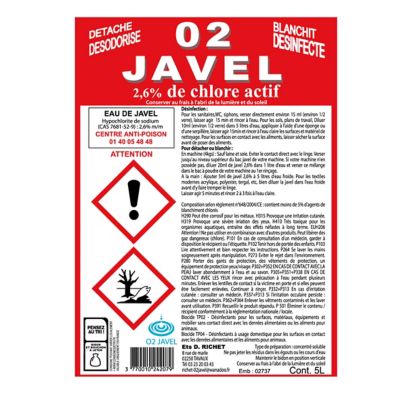 Eau de Javel Ocai 5 L 2,6% de chlore actif