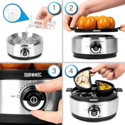 EB40 BK Cuiseur à oeufs 400W 1 à 7 oeufs Thermostat minuteur Cuisson pour oeufs durs ou mollet ou à la coque Sans BPA Duronic