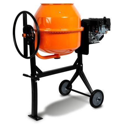 EBERTH 140L Bétonnière essence mobile, moteur 6,5 CV, 4 temps, châssis, tambour et couronne dentée en acier, volant blocable