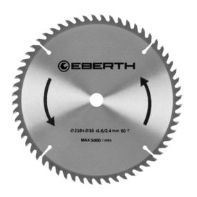 EBERTH Lame de Scie Circulaire en Acier avec Dents en Carbure Diamètre 210mm, Alésage 16mm, Épaisseur de la Lame 1,6mm, 60 dents