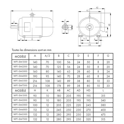 EBERTH Moteur Électrique 400V avec Puissance 5,5 kW, Moteur Triphasé en Aluminium, Vitesse de rotation 2900 tr/min, Intensité 11A