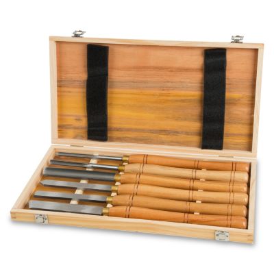 EBERTH Set de couteaux à tourner avec coffret en bois, 6 fers à tourner HSS de haute qualité, acier rapide, Set de ciseaux à bois