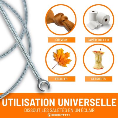 EBERTH Spirale de nettoyage de tuyaux 5m de long et 9mm de diamètre pour tuyaux à partir de 40mm tête en forme de griffe de 20mm