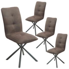 ECCLA - Lot de 4 Chaises Matelassées Marron Piètement Etoile