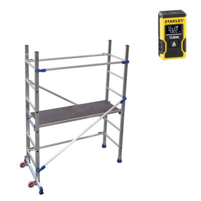 Echafaudage roulant alu - Hauteur de travail maximale de 2.90m + Télémètre laser STANLEY - P6-LASER