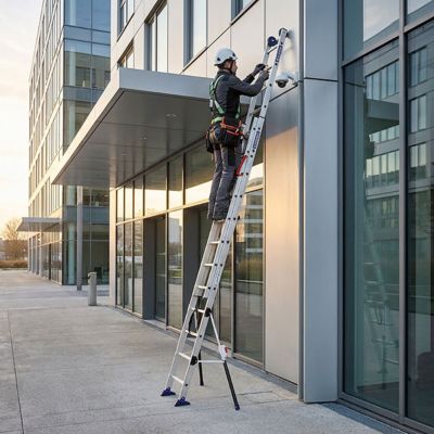 Echelle 2 plans de longueur 6.05m - Pieds stabilisateurs repliables - 2x12 barreaux - 610412
