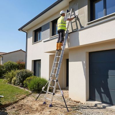 Echelle 2 plans de longueur 6.05m - Pieds stabilisateurs repliables - 2x12 barreaux - 610412