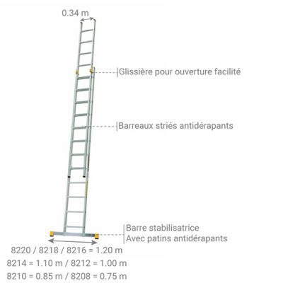Echelle coulissante à main 3.83m dépliée / 2.41m pliée - 8208