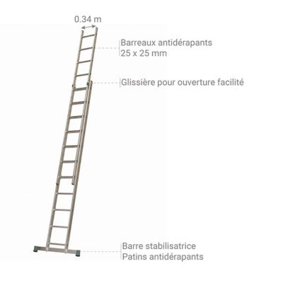 Echelle coulissante à main: longueur pliée 3.13m / longueur dépliée 5.12m - 7211