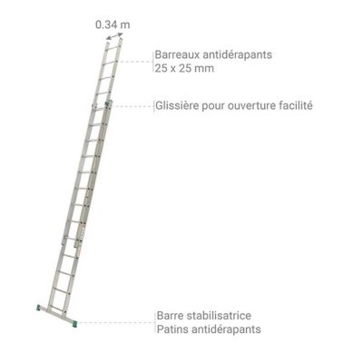 Echelle coulissante à main: longueur pliée 3.99m / longueur dépliée 6.82m - 7214