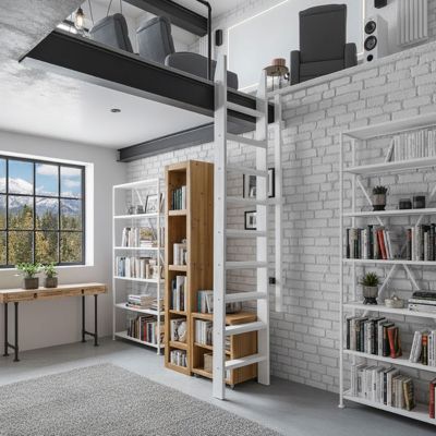 Echelle de meunier rabattable : 55cm de large - Hauteur à franchir 3m - Couleur : Blanc (RAL 9003) - MSP/WW