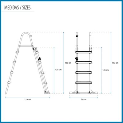 Echelle de Securite pour Piscines Bestway Flowclear 76x119x163 cm pour Piscines Demontables de 122 cm de Hauteur