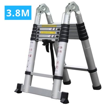 Echelle/escabeau télescopique double - Aluminium 2x6 marches H 3,8M (1,9+1,9)