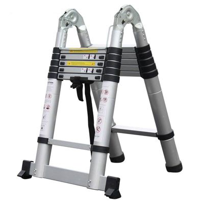 Echelle/escabeau télescopique double - Aluminium 2x6 marches H 3,8M (1,9+1,9)