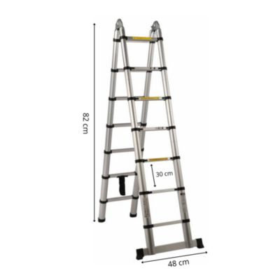 Echelle/escabeau télescopique double - Aluminium 2x6 marches H 3,8M (1,9+1,9)