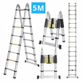Echelle/escabeau télescopique double aluminium 2x8 marches H5m (2,5+2,5)