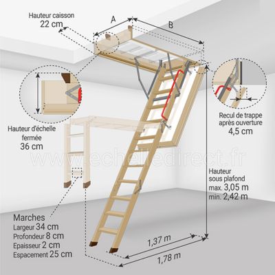 Echelle escamotable bois - Ouverture du plafond de 60 x 130cm - LWT60130-3