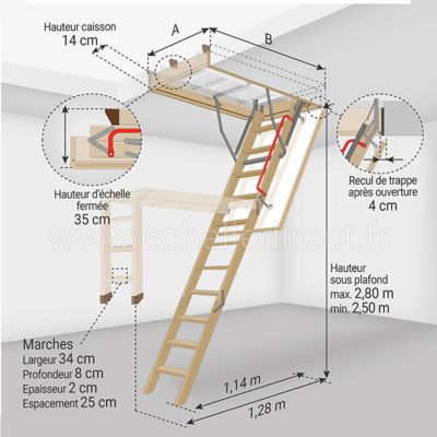 Echelle escamotable bois - Ouverture du plafond de 70 x 100cm - LWK70100-2