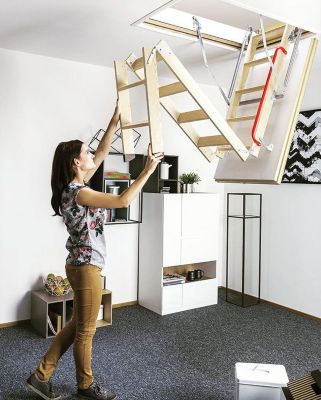 Echelle escamotable bois - Trémie de 70 x 94cm - Hauteur de 2.50 à 2.80m - LWK7094-2