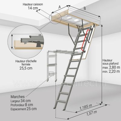 Echelle escamotable métallique - Ouverture du plafond de 60 x 120cm - LMK60120-2