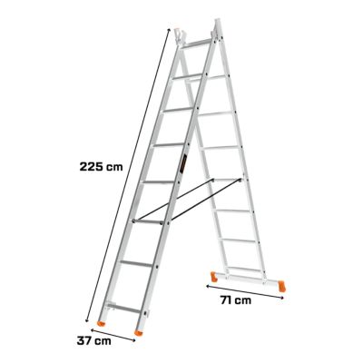 Échelle multiposition 2 éléments Magnusson en aluminium charge maxi 150 kg hauteur maxi 3,4 m