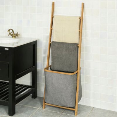 Sobuy Frg263-n échelle Porte-serviettes Support Pour Serviettes Sans Perçage Avec 1 Panier à Linge Amovible Et 3 Barres