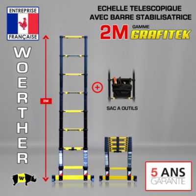 Echelle télescopique 2m Woerther avec barre stabilisatrice plus sac porte outils