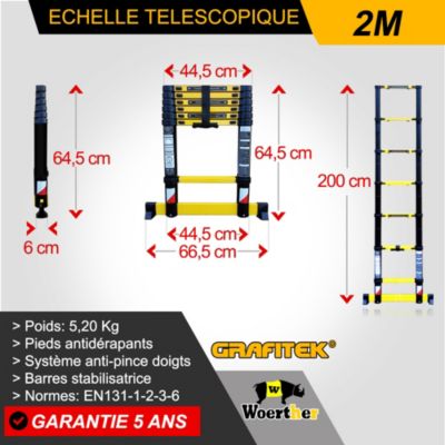 Echelle télescopique 2m Woerther avec barre stabilisatrice