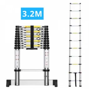 Echelle télescopique aluminium 11 marches H3,2 m avec barre stabilisatrice