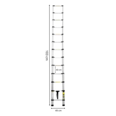 Echelle télescopique aluminium 13 marches H 5,2 m avec barre stabilisatrice