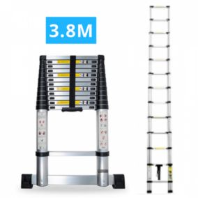 Echelle télescopique aluminium 13 marches H3,8 m avec barre stabilisatrice