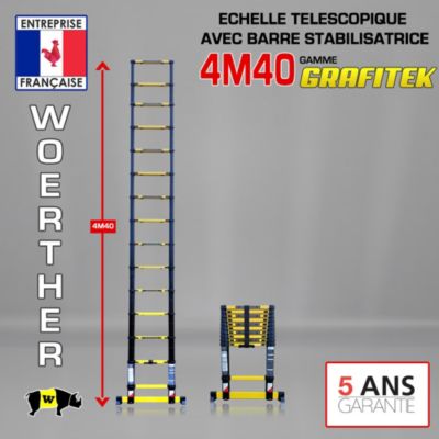 Echelle télescopique professionnelle 4m40 , Marque Woerther Num 1 en France, la plus rigide et stable du marché- Garantie 5 ANS