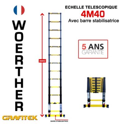 Echelle télescopique professionnelle 4m40 , Marque Woerther Num 1 en France, la plus rigide et stable du marché- Garantie 5 ANS