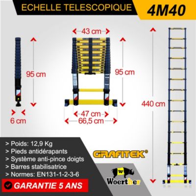 Echelle télescopique professionnelle 4m40 , Marque Woerther Num 1 en France, la plus rigide et stable du marché- Garantie 5 ANS
