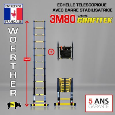 Echelle télescopique Woerther 3m80 avec barre stabilisatrice plus sac porte outils