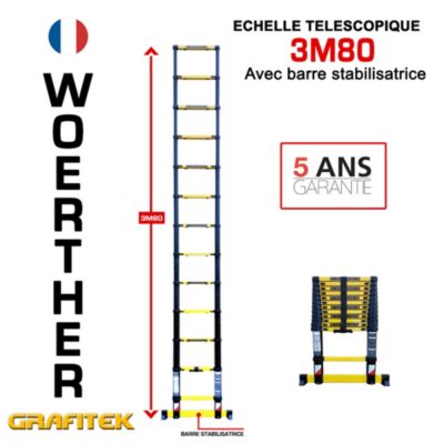 Echelle télescopique Woerther 3m80 avec barre stabilisatrice