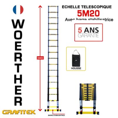 Échelle Télescopique Woerther 5,2 M – Aluminium, 15 Marches, Charge 150 Kg, Housse Incluse