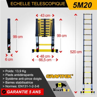 Échelle Télescopique 5,20 M - Woerther - Barre Stabilisatrice Et Roulettes