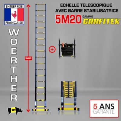 Echelle télescopique Woerther 5m20 avec barre stabilisatrice plus sac porte outils