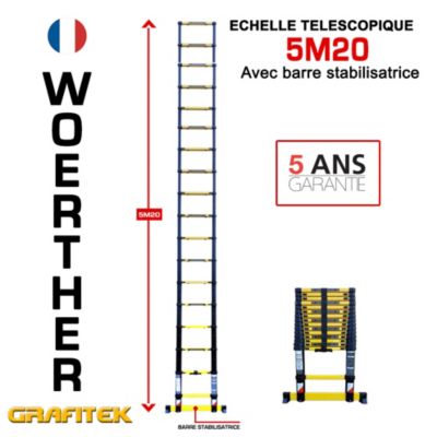 Echelle télescopique Woerther 5m20 avec barre stabilisatrice