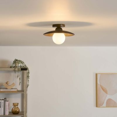 Eclairage moderne en bois de noyer et verre blanc - Thalan