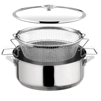 Eclipse - Sauteuse 24 cm revêtue en céramique, couvercle et panier de cuisson pour friture et cuisson à l'eau