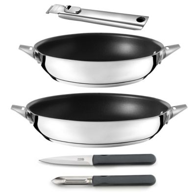 Eclipse - Set 2 poêles 24/28cm revêtement céramique, 1 poignée amovible inox, 1 éplucheur et 1 couteau office
