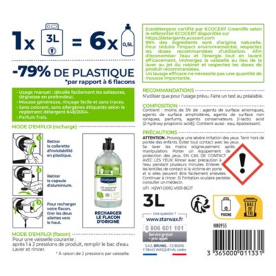 Éco-recharge gel vaisselle concentré Soluvert Starwax 3L
