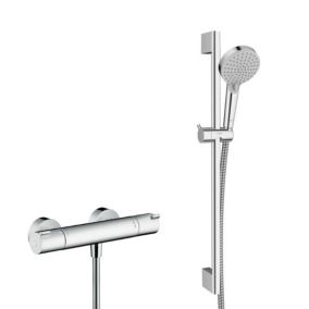 Ecostat Set mitigeur thermostatique + Barre 65cm + Douchette 2 jets + Flexible, Chrome (13211000-Vernis)