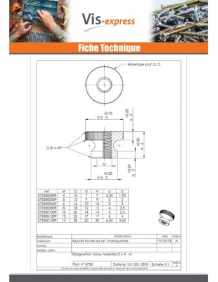 Ecrou Moletée Laiton M8 18X12 EMM - 1 pièce