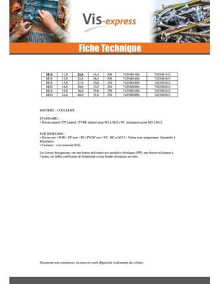 Ecrou nylon naturel Hexagonal HU M8 - 1 pièce
