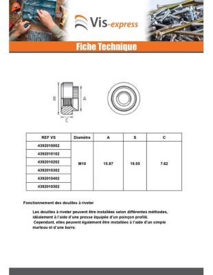 Ecrou à riveter Cylindrique M3 Epaisseur tole 2.5MM Acier zingué - 1 pièce